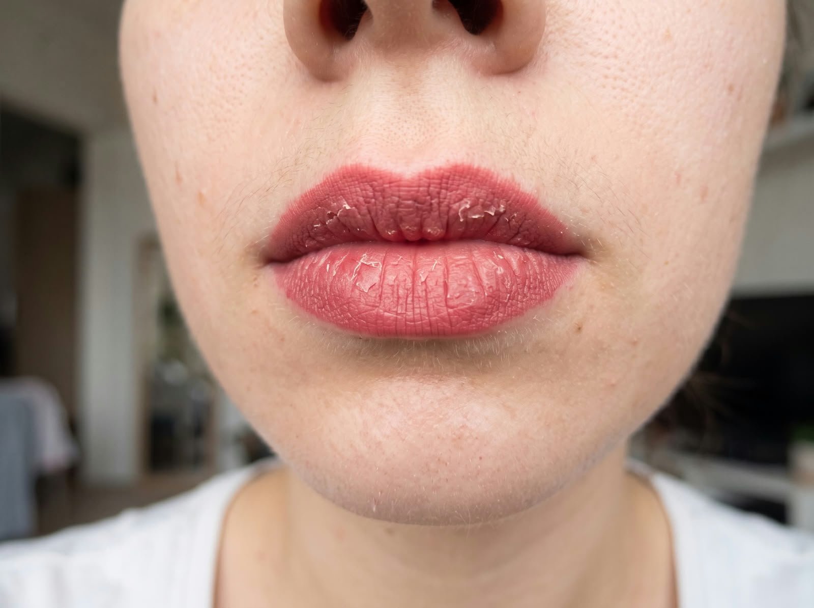 Applying lipstick on chapped lips is a common lip makeup mistake beginners should avoid