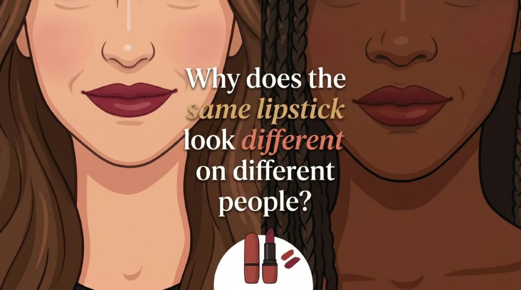 Same lipstick shade appearing different on different people due to natural lip color and undertones